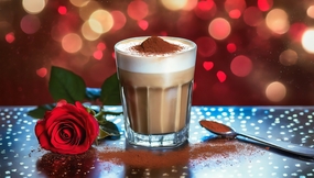 唯美梦幻光影红玫瑰拿铁玛奇朵咖啡图片